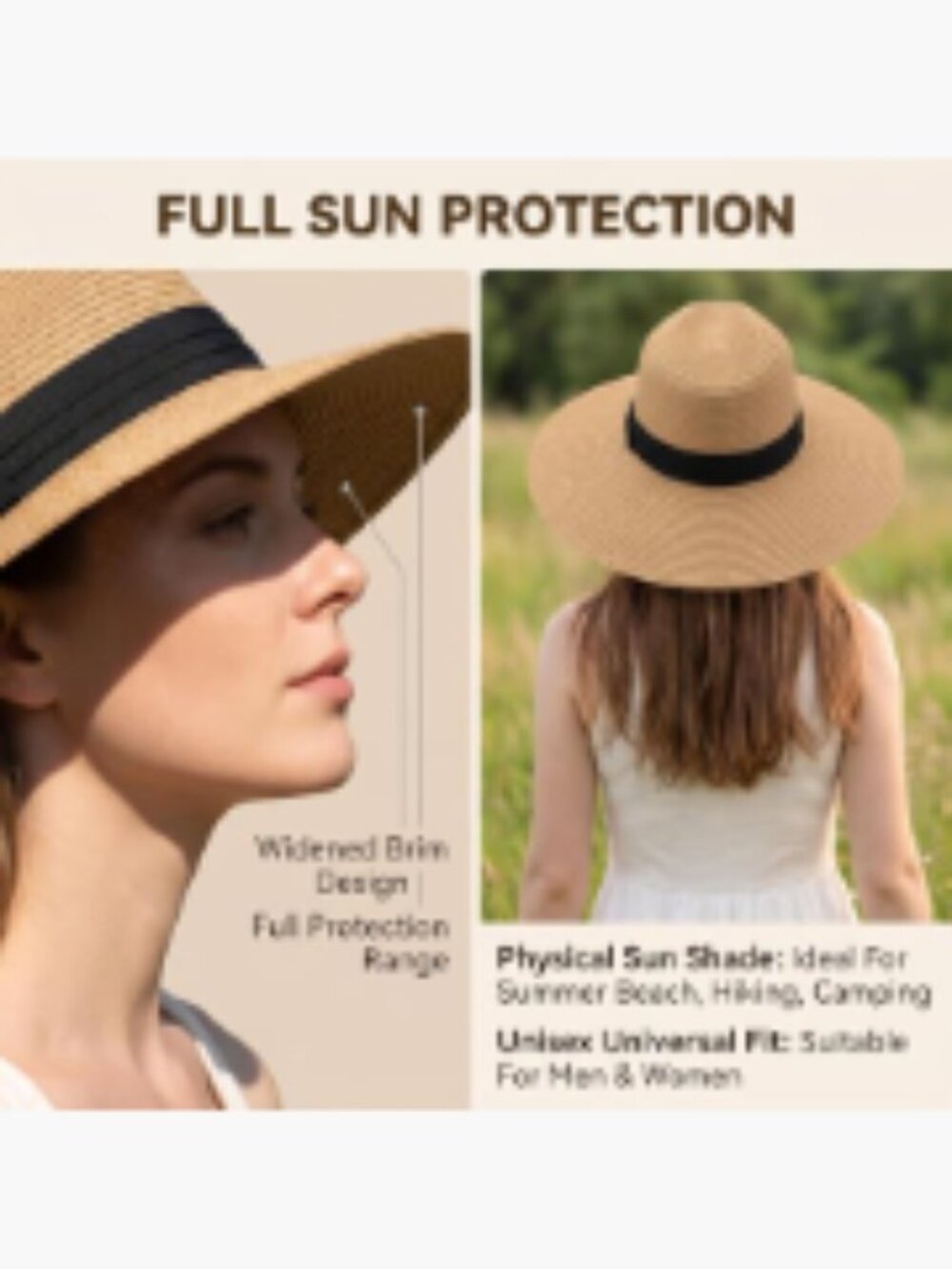 Foldable Wide Brim Straw Sun Hat for Beach Vacation - Picture 6 of 7